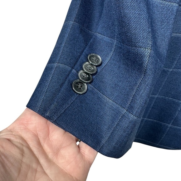 CREMIEUX Loro Piano 44L Blue Wool Windowpane 2 Button Sports Coat Jacket - Picture 9 of 9